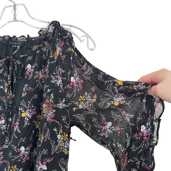 1. State Black Floral Chiffon Off The Shoulder Blouse Sz XS - Picture 5 of 7